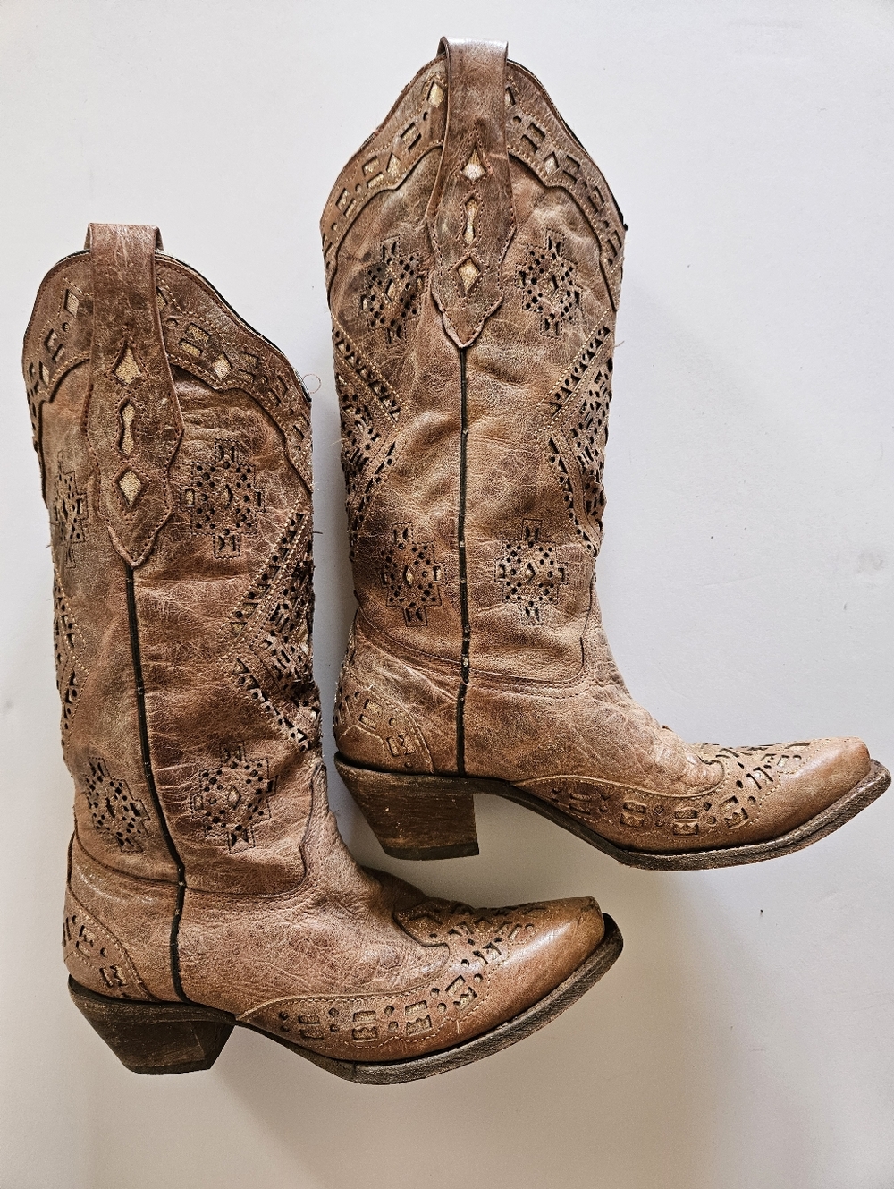 Corral Women's Glitter Inlay Western Boots Snip Toe Cognac, Size 6.5 - Picture 4 of 14